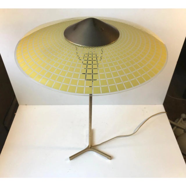 Metal Vintage Swiss Brass & Checkered Glass Tripod Table Lamp, 1960s For Sale - Image 7 of 10