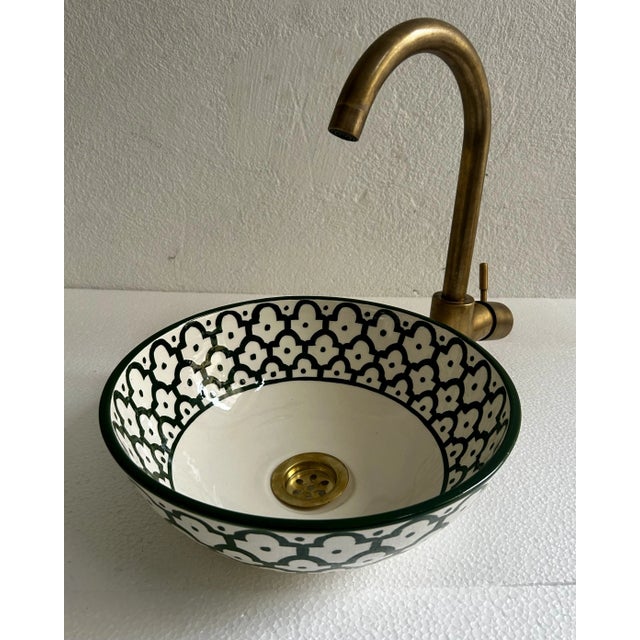 Not Yet Made - Made To Order Handcrafted Ceramic Green Vessel Sink Basin, Brass Drain For Sale - Image 5 of 9