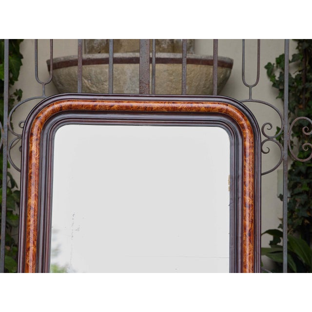 French French Faux Tortoiseshell and Ebonized Mirror With Rounded Corners, Circa 1920 For Sale - Image 3 of 9