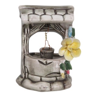 Hand Painted Porcelain Ceramic Wishing Well With Hanging Bucket Figurine 5047c For Sale