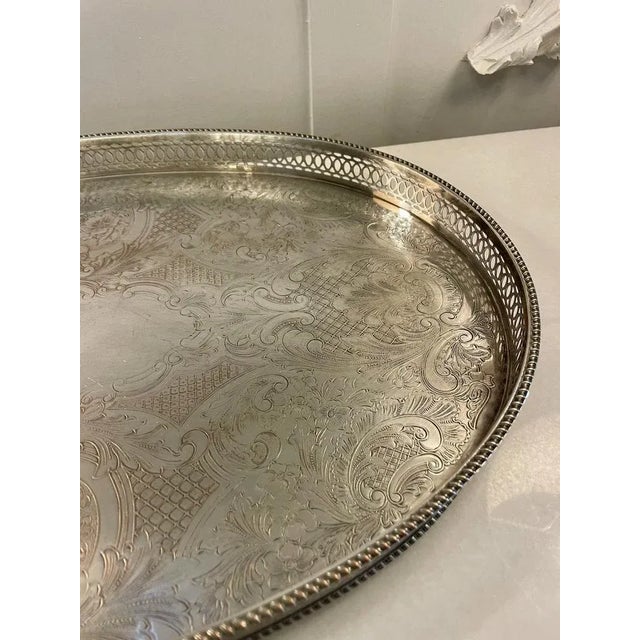 1900 - 1909 Antique Edwardian Silver-Plated Engraved Tea Tray, 1900s For Sale - Image 5 of 8