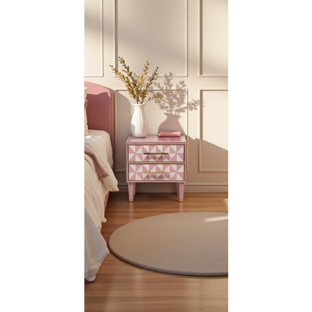 Wood Optical Effect Italian Nightstands in Pink & White Murano Glass with Brass from Justfurnituress SRL, Set of 2 For Sale - Image 7 of 11