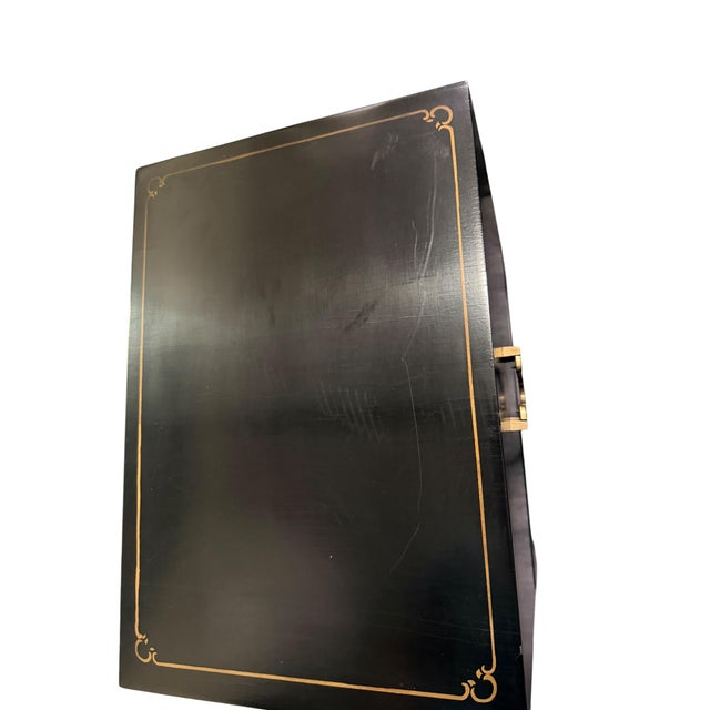 Vintage Chinoiserie Black Lacquer Cabinet Side Table — Hand-Painted Asian Landscape For Sale In New York - Image 6 of 11