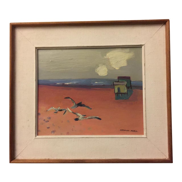 Mid-Century Oil Painting on Board For Sale