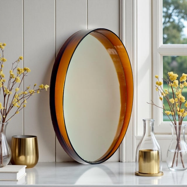 French Space Age Wall Mirror in Translucent Amber Plastic, 1970s For Sale - Image 16 of 18