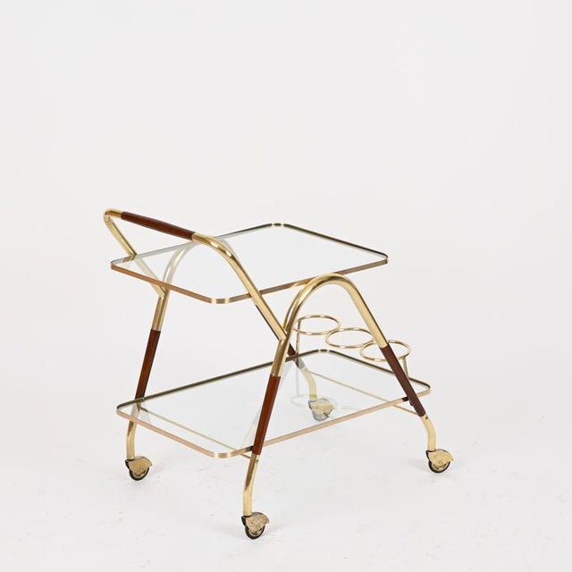 Metal Brass and Walnut Bar Cart by Cesare Lacca, Italy, 1950s For Sale - Image 7 of 14