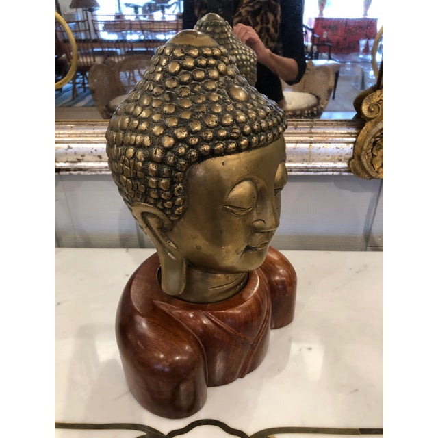 Bronze Bronze Buddha Statue on Wooden Base For Sale - Image 8 of 13