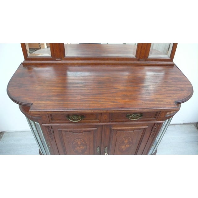 Sideboard Chiffonier with Mirror Top and Rounded Faceted Leaded Glass Doors, Germany, 1890s For Sale - Image 10 of 16