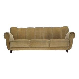 Danish Light Green Velour Three-Seater Sofa, 1960s For Sale