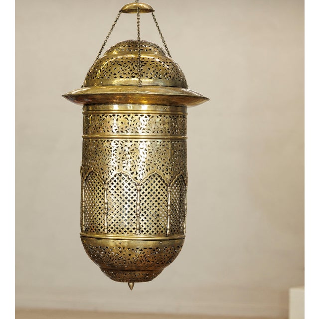 Vintage Indian Brass Hanging Lantern with Pierced Floral and Lattice Motifs For Sale - Image 13 of 18