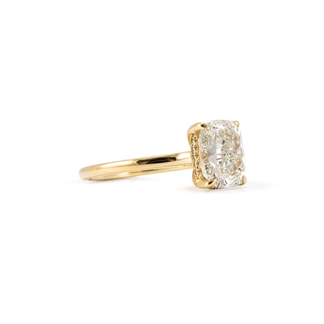 Modern 14k Yellow Gold 2.86ct Cushion Cut Lab Grown Diamond Hidden Halo Engagement Ring, Size 7.75 For Sale - Image 3 of 10