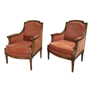Louis XVI Style Bergère Armchairs, 1940s, Set of 2 For Sale
