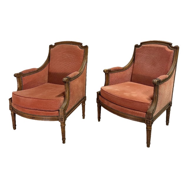 Louis XVI Style Bergère Armchairs, 1940s, Set of 2 For Sale
