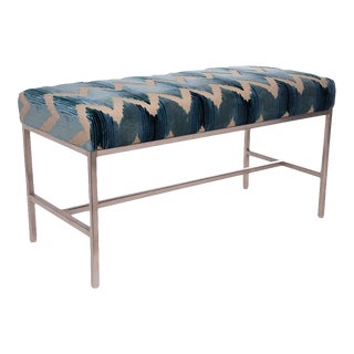 Metal Bench with Linen Velvet Fabric For Sale
