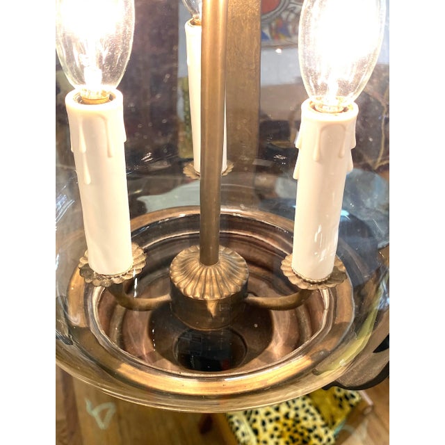 Metal 1940s Patinated Bronze With Hand Blown Glass Lantern For Sale - Image 7 of 10