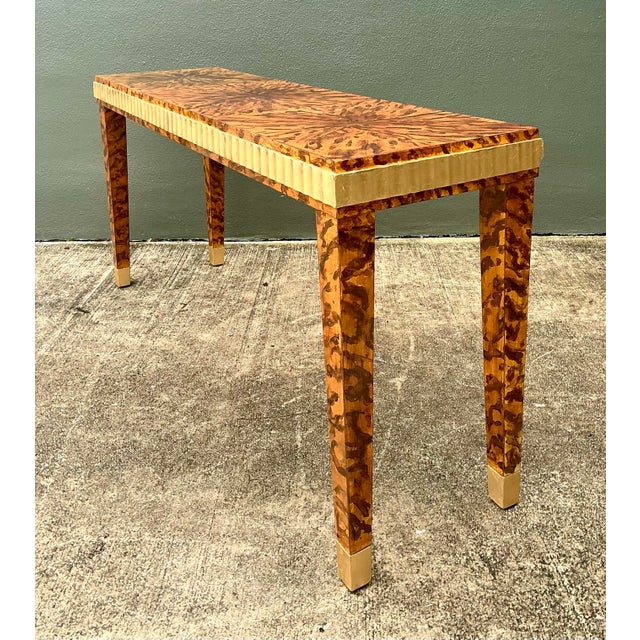 Wood Vintage Fluted Edge Tortoise Faux Finished Lane Console Table For Sale - Image 7 of 12