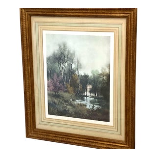 Moody Backwater Impressionist Landscape Decorative Print Vintage 60s For Sale
