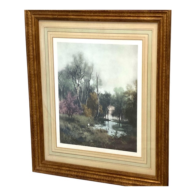 Moody Backwater Impressionist Landscape Decorative Print Vintage 60s For Sale