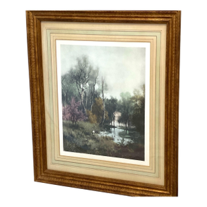 Moody Backwater Impressionist Landscape Decorative Print Vintage 60s