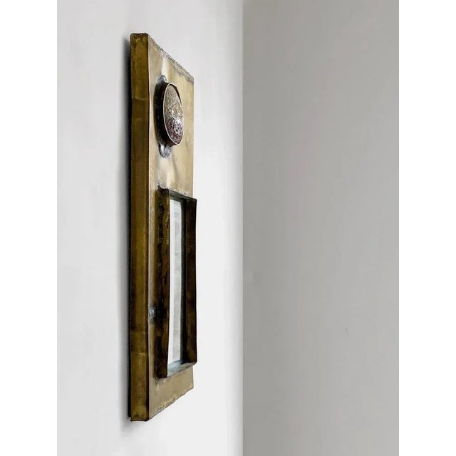 Metal Mirror Mural in Bronze or Patinated Brass with Ceramic Inserts attributed to Jean Péillaud, France, 1970s For Sale - Image 7 of 10