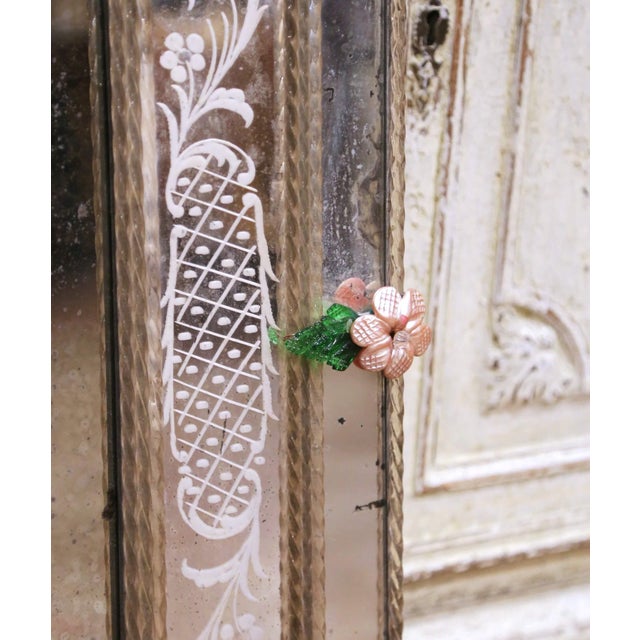 Silver 19th Century Venetian Cushion Overlay Wall Mirror With Murano Glass Flowers For Sale - Image 8 of 12