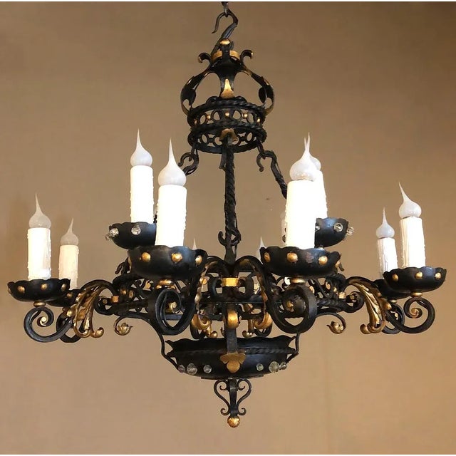 Maison Jansen Style French Wrought Iron Chandelier For Sale - Image 12 of 13