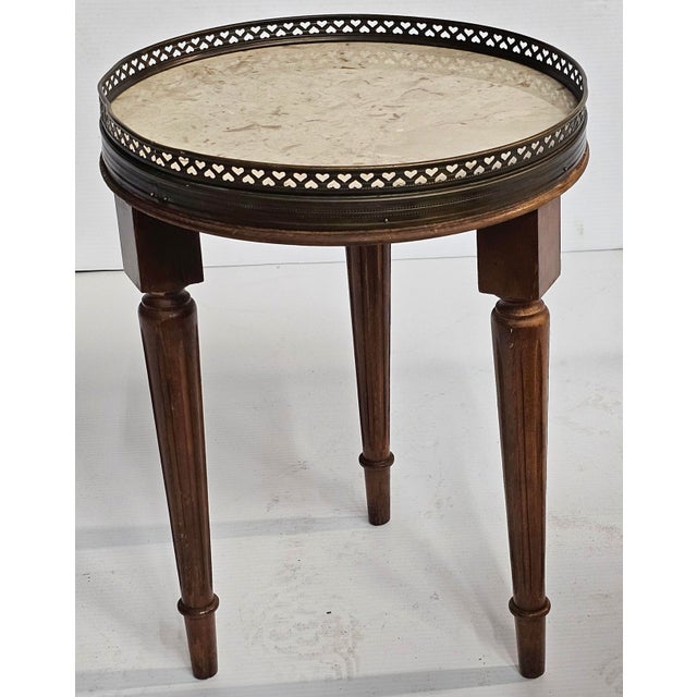 Early 20th Century French Walnut & Galleried Marble Top Bouillotte Candle Stand / Wine Table For Sale - Image 4 of 6