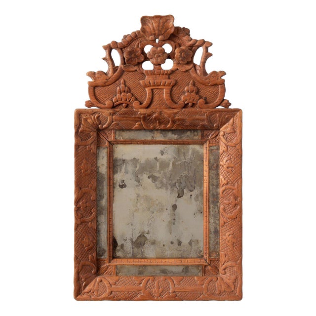 Early 18th Century French Regency Carved Wood Crested Mirror For Sale