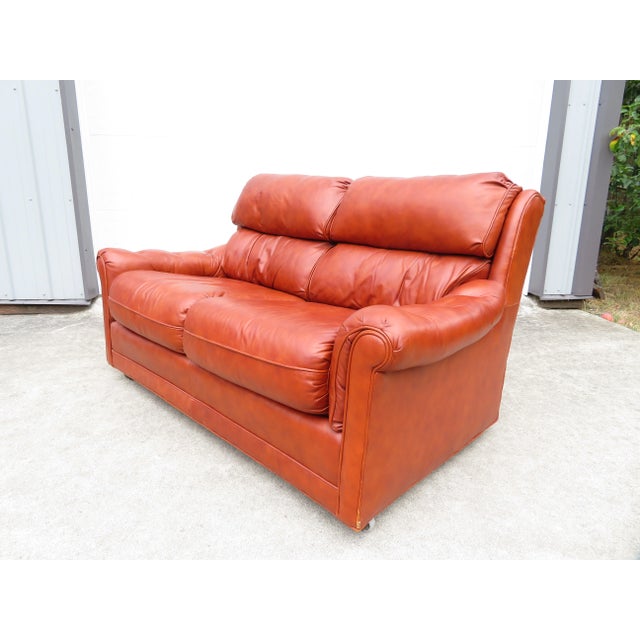 Animal Skin Vintage Genuine Leather 2 Seater Sofa Loveseat W/ Footstool Ottoman Bench ~ MCM For Sale - Image 7 of 15