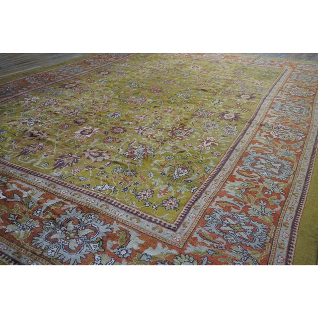 Textile 1890s Antique Oversized Green Olive Floral Knotted Wool Persian Sultanabad Rug For Sale - Image 7 of 9