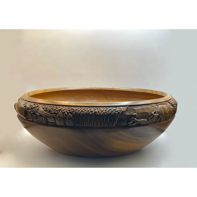 Mid 20th Century Hand Carved Wooden Bowl & Serving Utensils For Sale In Jacksonville, FL - Image 6 of 12