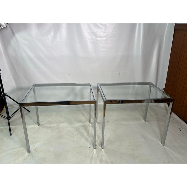 Vintage Postmodern Chrome and Glass Side Tables - a Pair For Sale - Image 4 of 10