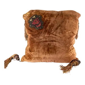 19th or Early 20th Century Velvet Decorative Pillow With Coat of Arms Family Crest
