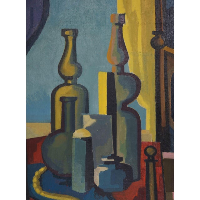 Ev Grüger (1928 Altenburg - 2017 Hofheim), Still Life with Bottles, 1956. Oil on canvas in gallery stretcher, 80 cm x 60...