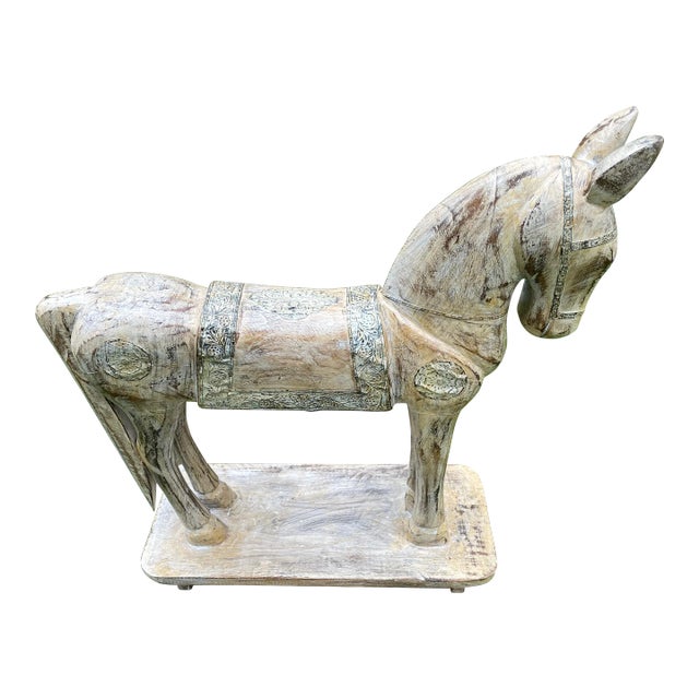 Late 20 Th Century Wooden Carved Horse Statue Sculpture For Sale