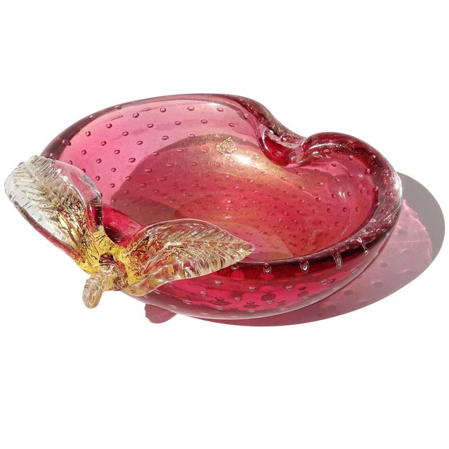 Murano Cranberry Pink Gold Flecks Control Bubbles Italian