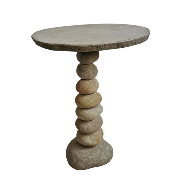 Early 21st Century Vintage Stacked River Rock Rustic Modern Bistro Table For Sale - Image 5 of 5
