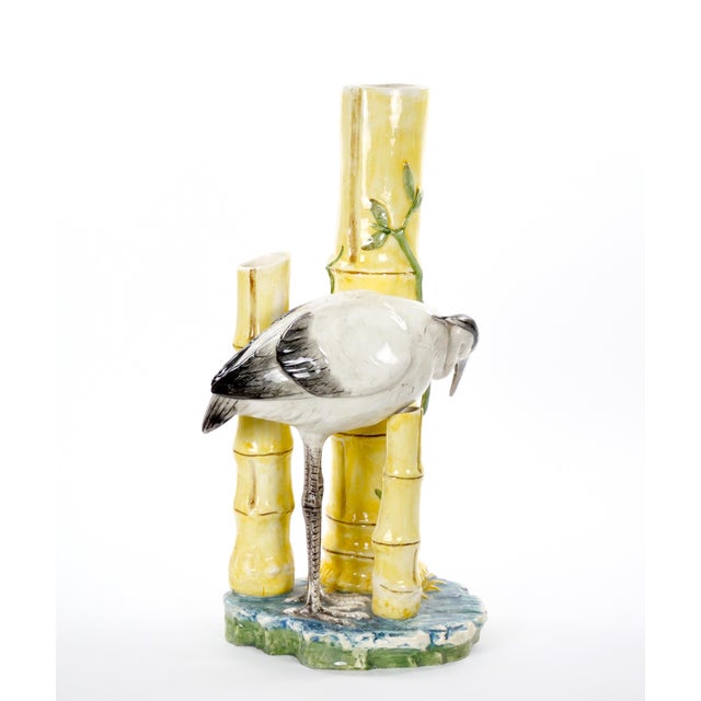 Mid-Century Modern Italian Hand-Painted Majolica Heron Figurative Sculpture For Sale - Image 13 of 14