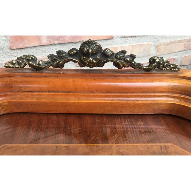 20th Louis XVI Style Marquetry Nightstands with Metal and Mirror Crest, a Pair For Sale In Miami - Image 6 of 18