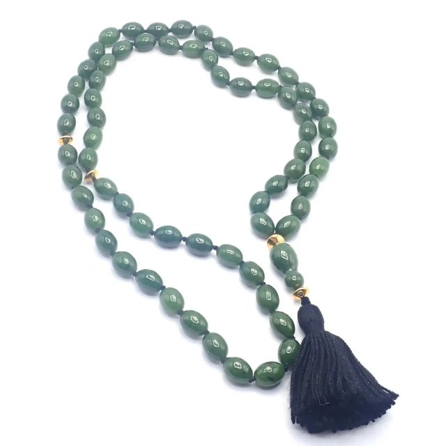 Jade 1970s Tiffany & Co. Angela Cummings Nephrite Jade Bead Yellow Gold Necklace For Sale - Image 8 of 12