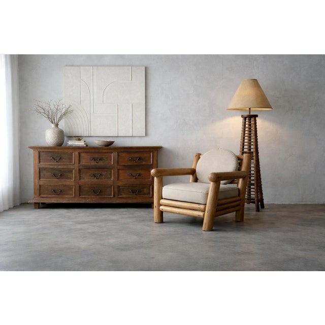 Contemporary Large Scale Vintage Solid Oak Post Lounge Chair For Sale - Image 3 of 8