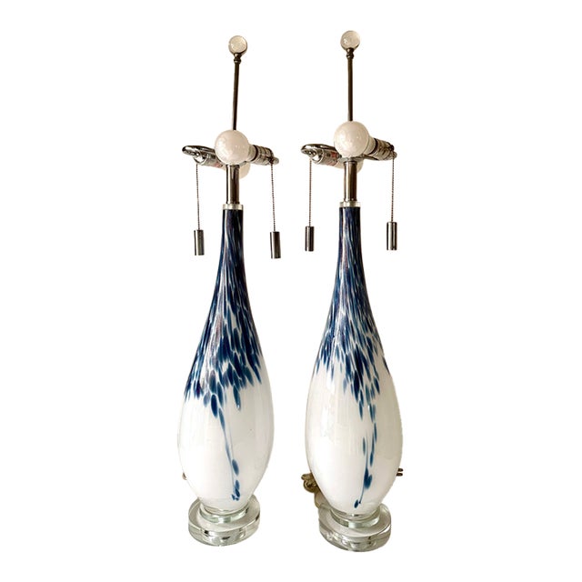 Vintage Murano Glass Table Lamps Pair For Sale