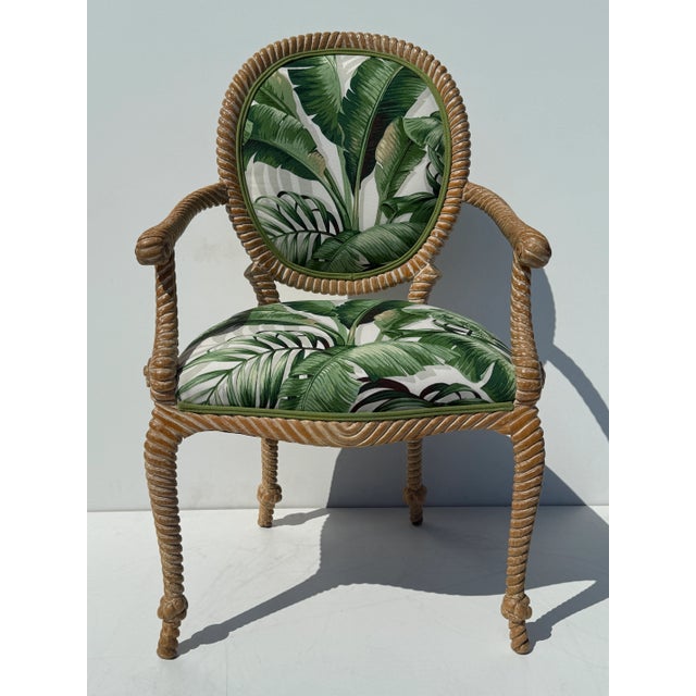 Tony Duquette Late 20th Century Pair of Floridian Faux Bois Rope & Tassel Armchairs For Sale - Image 4 of 12