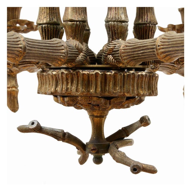 Hollywood Regency Hollywood Regency Bamboo Motif Bronze Chandelier With Eight Arms For Sale - Image 3 of 5