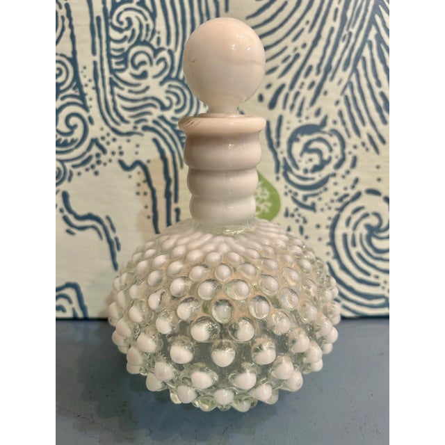 Art Deco 1930’s Fenton White Hobnail Milk Glass Perfume Bottle With Stopper For Sale - Image 3 of 8