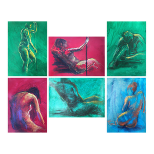 Set of 6 Art Original Charcoal and Pastel Sketch Art by Valeriya Serova