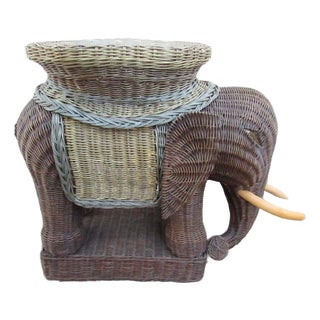Vintage Whicker Elephant Stool For Sale