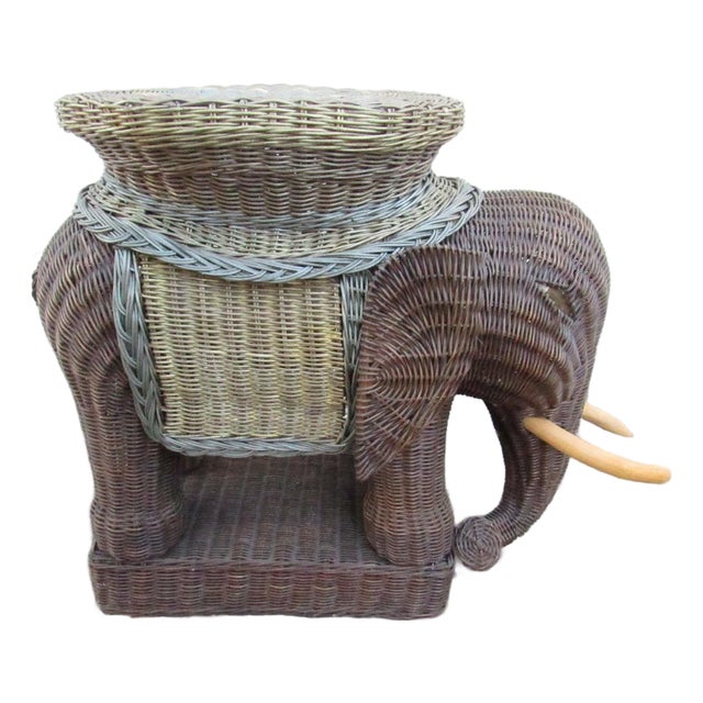 Vintage Whicker Elephant Stool For Sale