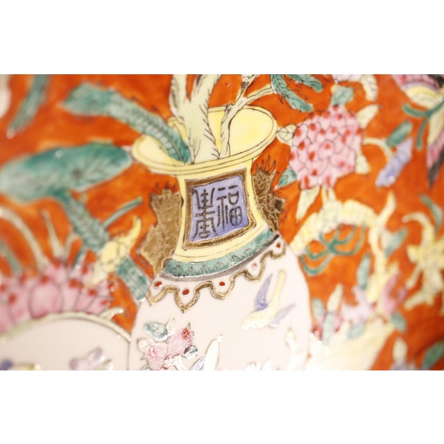 1970s Macau Famille Rose Satsuma Style Raised Figural Charger Plate For Sale - Image 14 of 16