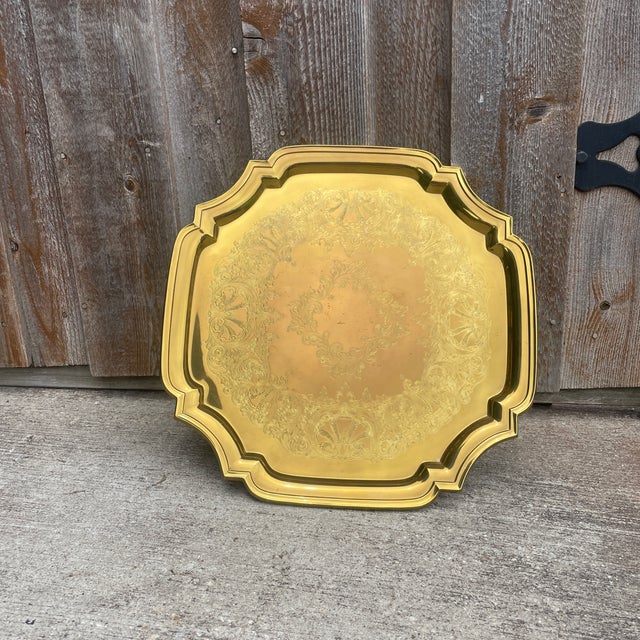 TOWLE 3642 Brass flures engraved serving tray.